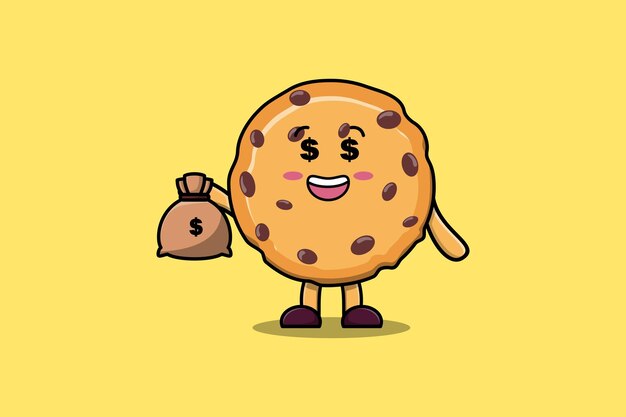 Galletas ricas locas de dibujos animados lindo con forma de bolsa de dinero divertido en la ilustración de diseño moderno