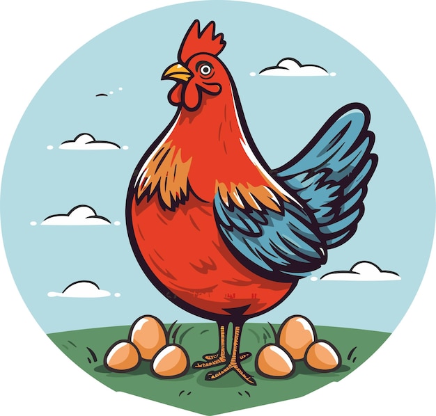 Gallina de dibujos animados incuba los huevos Ilustración de vector de pollo de gallina de granja Plantilla de logotipo de icono simple