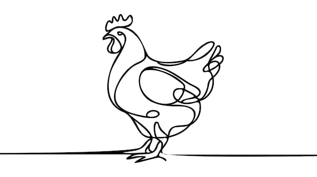 Gallina en línea continua estilo de dibujo Pollo minimalista diseño lineal negro aislado sobre fondo blanco