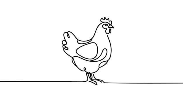 Gallina en línea continua estilo de dibujo Pollo minimalista diseño lineal negro aislado sobre fondo blanco