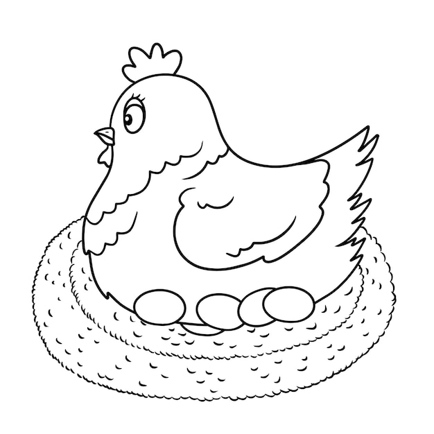 Una gallina en un nido con huevos.