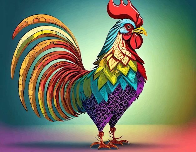 El gallo de colores 3D