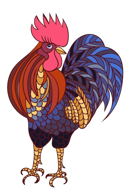 Gallo dibujado a mano estilizado decorativo aislado sobre fondo blanco Símbolo del año nuevo chino 2017