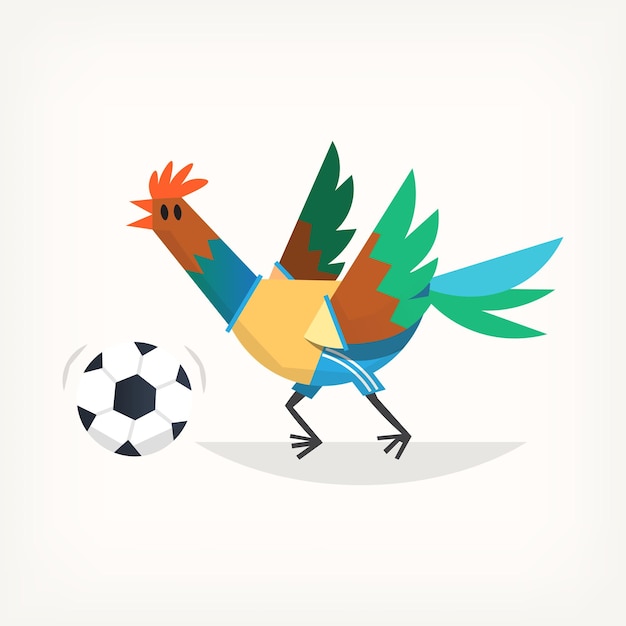 Vector gallo de dibujos animados jugando fútbol o fútbol ilustración vectorial aislado