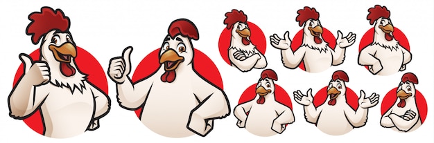 Gallo de dibujos animados y mascota de pollo para colección de logos