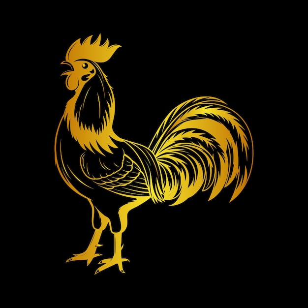 Un gallo dorado con fondo negro y las palabras gallo en la parte inferior.