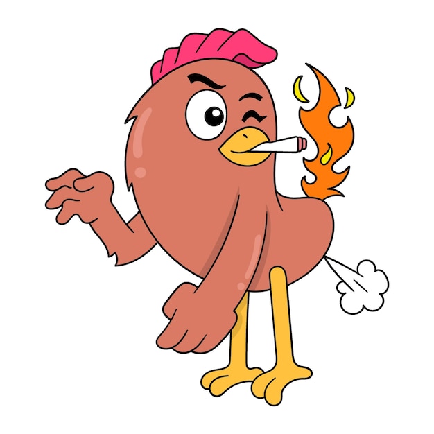 Gallo fumando doodle icono imagen kawaii