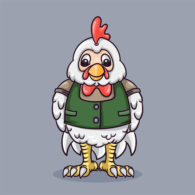 Gallo lindo en estilo de ilustración de dibujos animados de chaleco