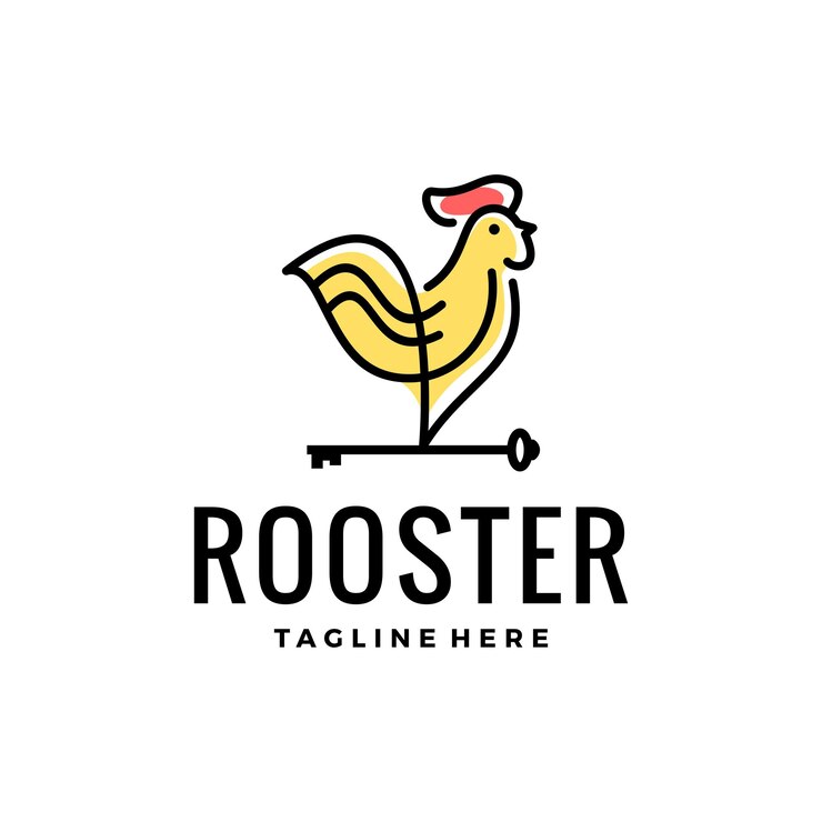 gallo minimalista con ilustración de vector de diseño de logotipo clave