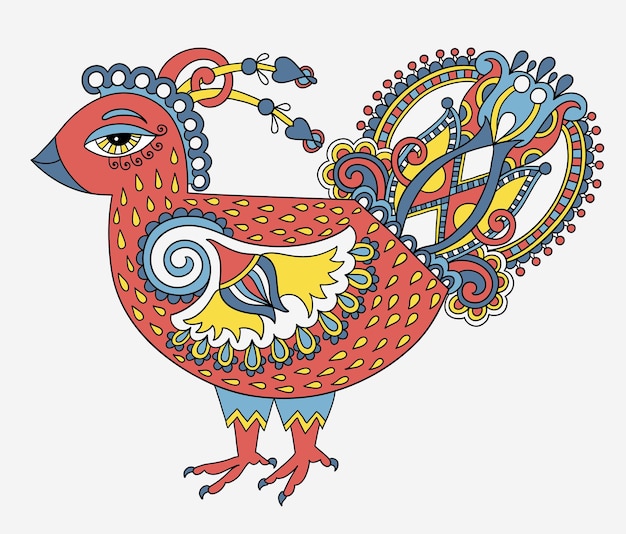 Gallo de símbolo de dibujo de pollo de dibujos animados retro original en estilo karakoko