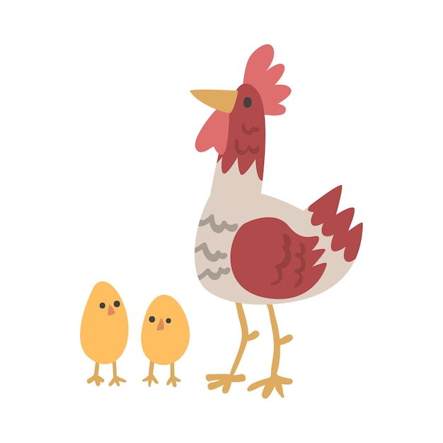 Gallos y pollos Aves de granja Aves de cría de aves de corral Ilustración vectorial de dibujos animados