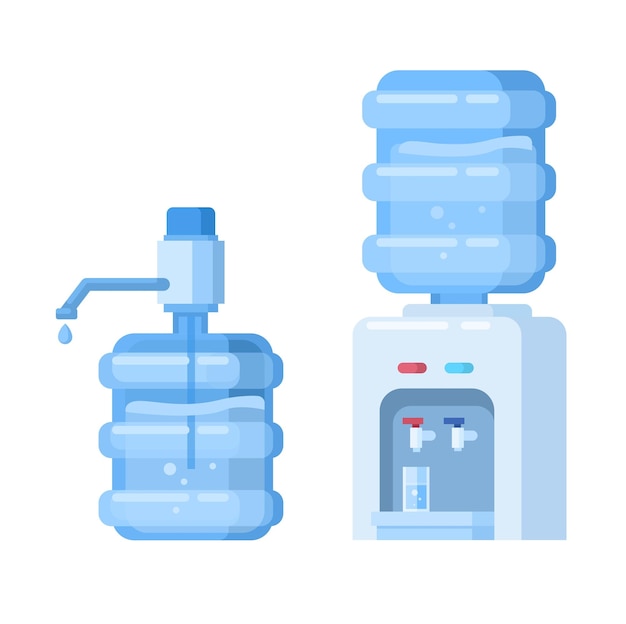 Vector galón de agua potable y dispensador vector plano de dibujos animados