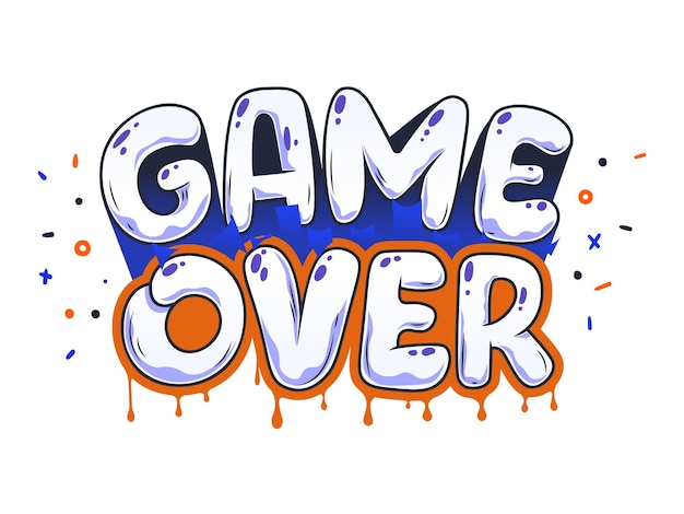 Game Over Dripping Texto de dibujos animados dibujado a mano Tipografía vectorial para el diseño de juegos