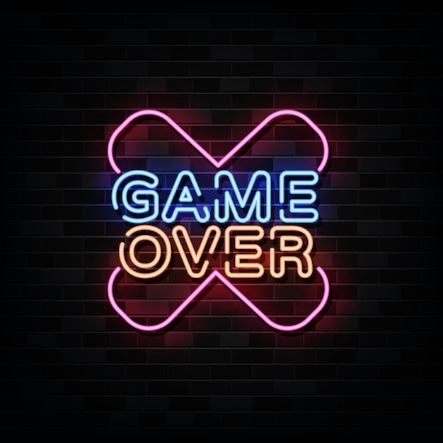 Game over letrero de neón, plantilla de diseño de juegos