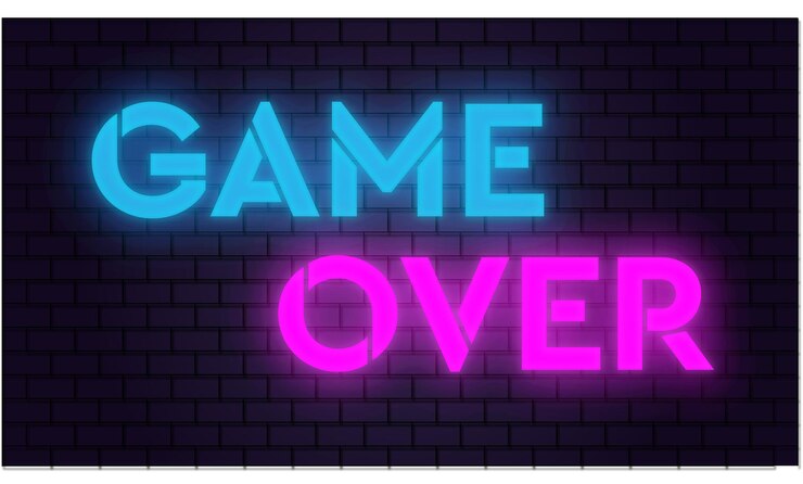 Game Over plantilla de diseño de vector de texto de neón.