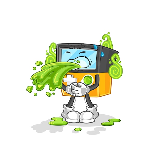Gameboy vomitar dibujos animados vector de mascota de dibujos animados