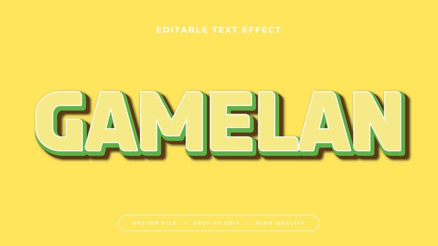 Gamelan amarillo y verde estilo de fuente de efecto de texto editable en 3D
