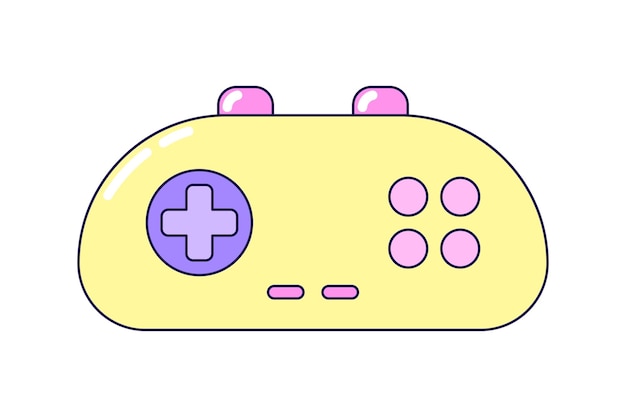 Gamepad amarillo vintage sobre fondo blanco Ilustración retro con contorno en estilo de los años 90 Ilustración vectorial aislada