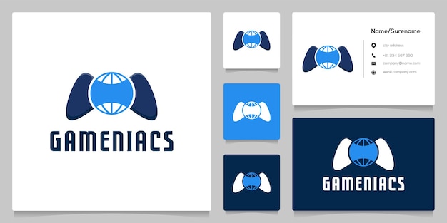 Gamepad Controler Eart Global Diseño de logotipo moderno con tarjeta de visita