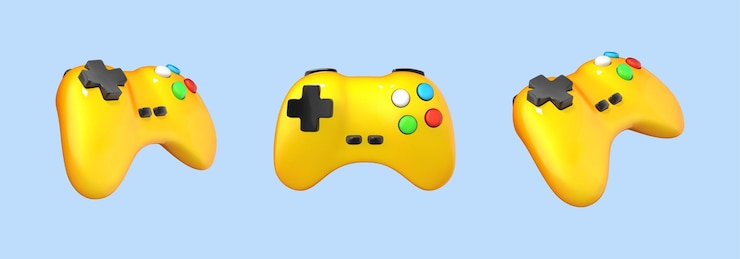 Vector gamepad de dibujos animados en 3d controladores inalámbricos aislados sobre fondo azul juegos de computadora iconos de vector de dibujos animados en 3d