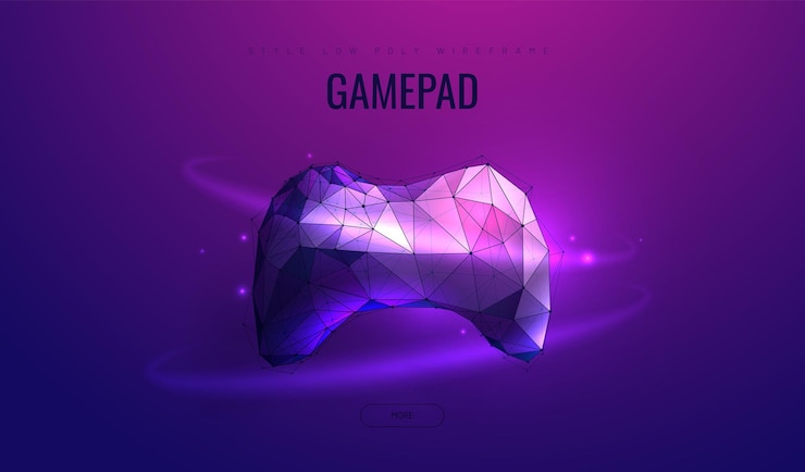 Vector gamepad. estilo de estructura de alambre de baja poli. e-learning a distancia. concepto de juegos de computadora. resumen poligonal aislado sobre fondo oscuro. vector