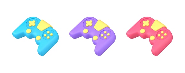 Gamepad juego virtual jugando con joystick con botones hardware de jugador conjunto de iconos 3D vectorial realista