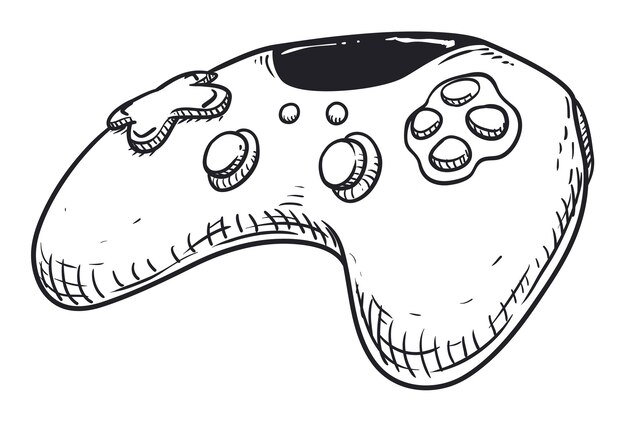 Gamepad o controlador de juegos en estilo dibujado a mano con botones y palos joypad