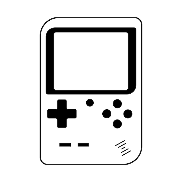 Gamepad portátil retro con burbuja de texto de reproducción de nuevo en fondo blanco Consola de juegos retro