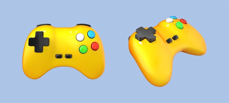 Vector gamepad realista 3d controladores inalámbricos aislados sobre fondo azul icono de vector de dibujos animados 3d de juegos de computadora