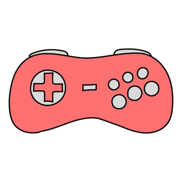 Gamepad de vector dibujado a mano en estilo doodle, aislado sobre fondo blanco.