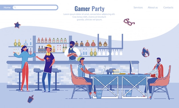 Gamer party friends ocio diseño de página de aterrizaje