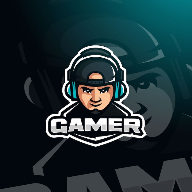 Gamer youtuber avatar de juegos con auriculares para esport logo