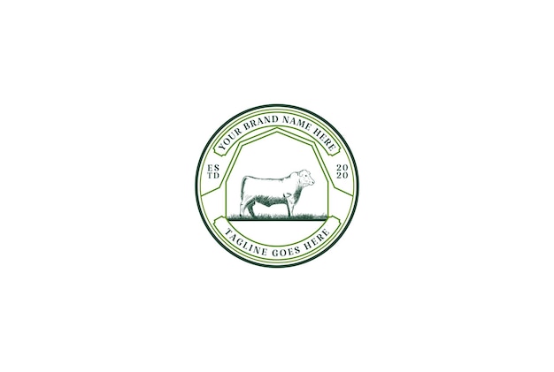 Ganado Angus Vintage Retro para Vector de diseño de logotipo de carne