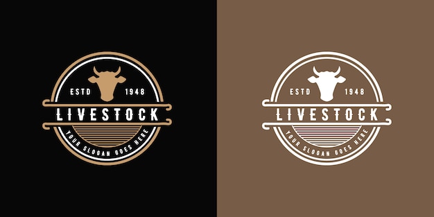 Ganado antiguo logo vintage redondo con cabeza de búfalo adecuado para vaca búfalo pollo carne filete leche y granja animal premium