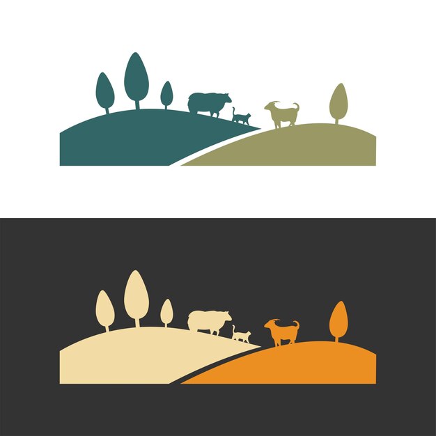 Ganado oveja cabra valle logotipo ganado bovino ilustración vectorial