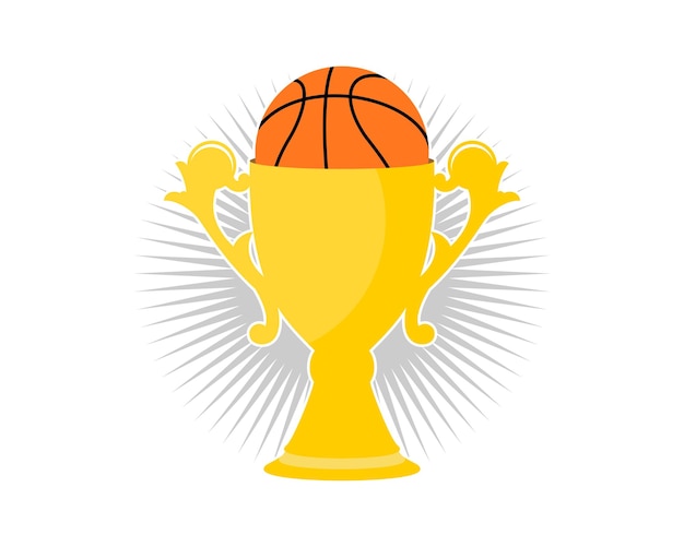 Ganador de la canasta con trofeo y baloncesto.
