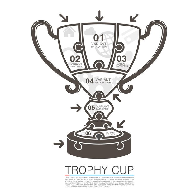 Ganador de la copa con rompecabezas de iconos. ilustración vectorial