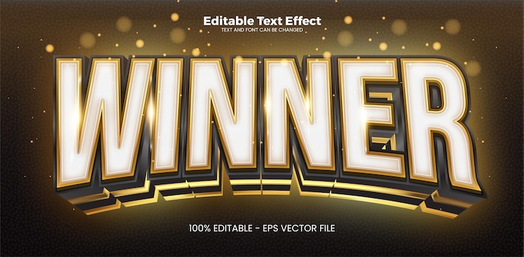 Vector el ganador del efecto de texto editable en el estilo de la tendencia moderna