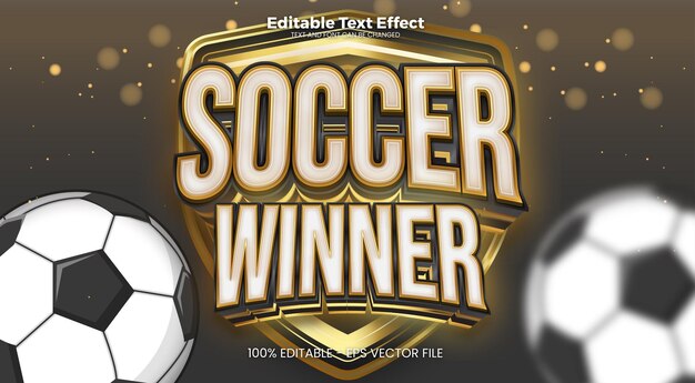 Ganador de fútbol efecto de texto editable en estilo de tendencia moderna