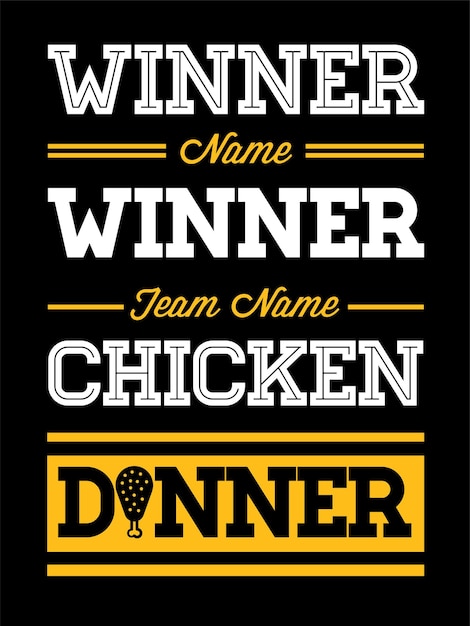 Ganador Ganador Pollo Cena Tipográfico Juego Cartel Vector