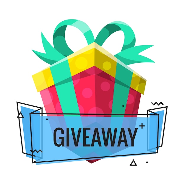 Ganador del sorteo presente. Caja de regalo con lazo.