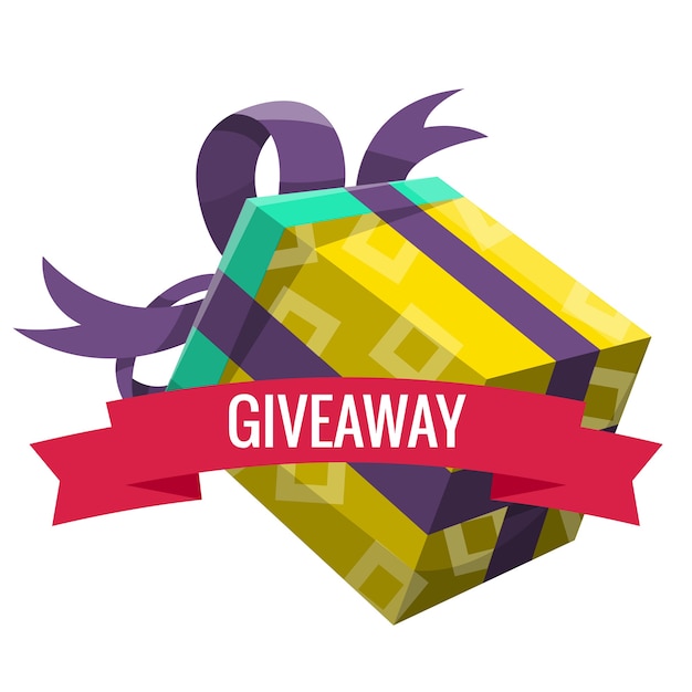 Ganador del sorteo presente. Cartel de regalo para publicación en redes sociales. Promo de regalos festivos y de compras para bodas. Concepto de felicitación de premio especial.