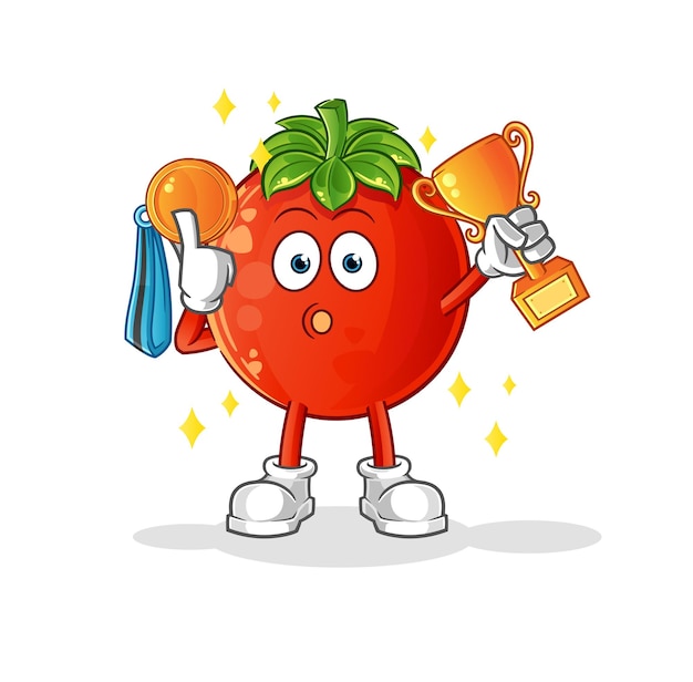 Ganador de tomate con personaje de dibujos animados trofeo