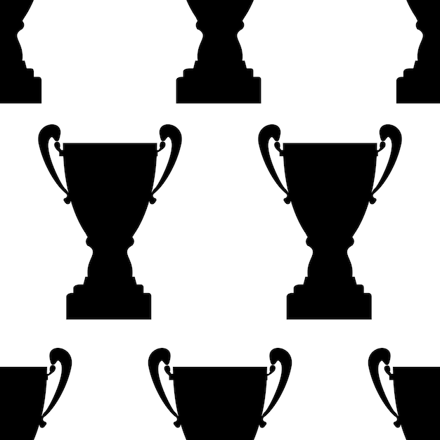 Ganador trofeo copa de patrones sin fisuras. Textura de silueta simple negra. Premio del campeonato al primer puesto. Ilustración vectorial.