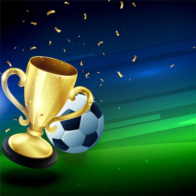 Vector ganador trofeo de oro con fondo de fútbol