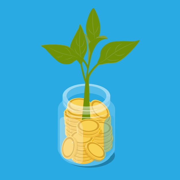 Ganancias de la inversión empresarial. Dinero en efectivo del árbol del dinero. Estrategia de los inversores, concepto de financiación