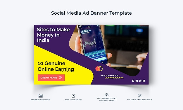 Las ganancias en línea de dinero Facebook Ad Banner Template