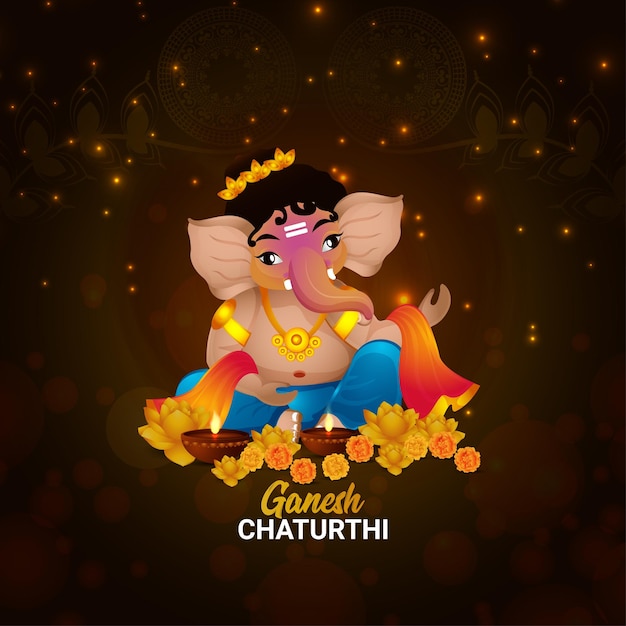 Ganesh chaturthi caricaturista personaje sobre fondo púrpura