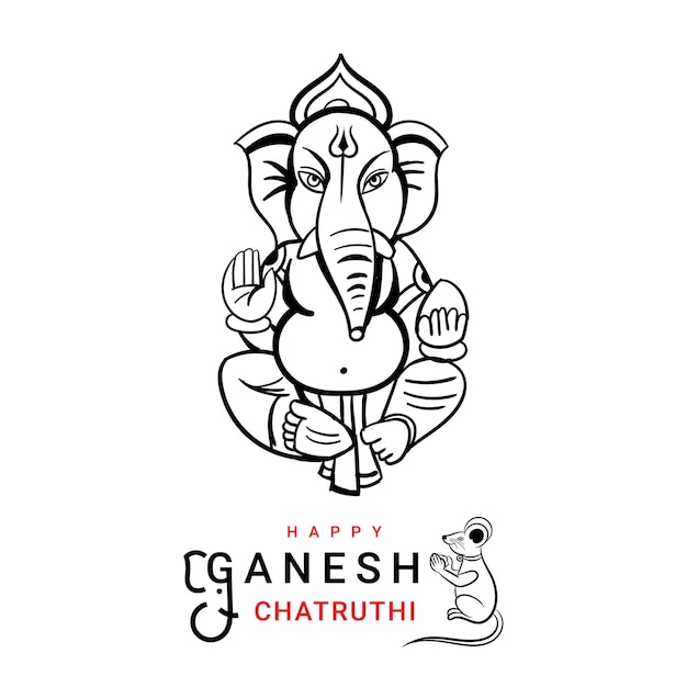 Ganesh chaturthi saludo con lord ganesha ilustración de contorno dibujado a mano