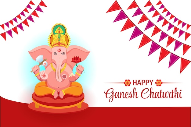 Ganesh Chaturthi Saludo con el Señor Ganesha y banderas de colores